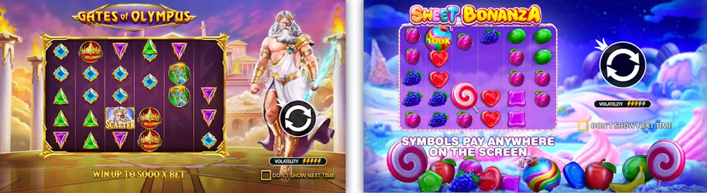 Slots Gates of Olympus, Sweet Bonanza Gameplays Screenshot